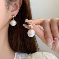 1 Pair Elegant Flower Plating Inlay Alloy Artificial Gemstones Artificial Pearls Gold Plated Drop Earrings main image 3