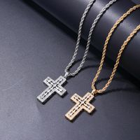 304 Stainless Steel Titanium Steel K Gold Plated Rhodium Plated Hip-Hop Vintage Style Plating Inlay Cross Zircon Pendant Necklace main image 8