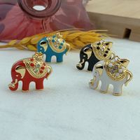 Vintage Style Elephant Copper Enamel Plating Inlay Zircon Charms main image 1