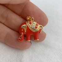 Vintage Style Elephant Copper Enamel Plating Inlay Zircon Charms main image 3