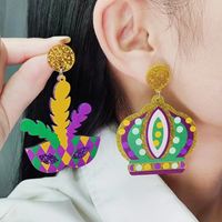 1 Pair Vintage Style Sweet Leaf Letter Crown Printing Arylic Drop Earrings main image 4