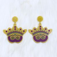 1 Pair Vintage Style Sweet Leaf Letter Crown Printing Arylic Drop Earrings sku image 6