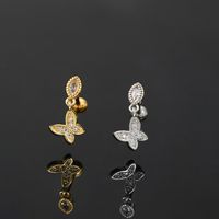 1 Piece Simple Style Classic Style Geometric Butterfly Inlay Copper Zircon Ear Studs main image 2