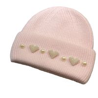 Women's Sweet Heart Shape Pearl Eaveless Wool Cap main image 3