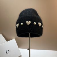 Women's Sweet Heart Shape Pearl Eaveless Wool Cap sku image 1