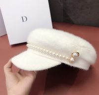 Women's Cute Sweet Simple Style Solid Color Pearl Curved Eaves Military Hat main image 5