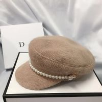 Women's Cute Sweet Simple Style Solid Color Pearl Curved Eaves Military Hat sku image 3