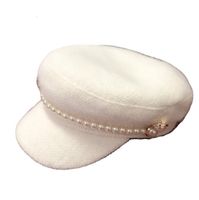 Women's Cute Sweet Simple Style Solid Color Pearl Curved Eaves Military Hat main image 4