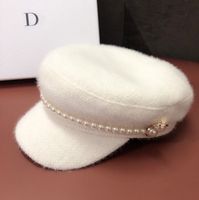 Women's Cute Sweet Simple Style Solid Color Pearl Curved Eaves Military Hat main image 1