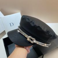 Women's Retro Simple Style British Style Solid Color Rhinestone Curved Eaves Military Hat main image 4