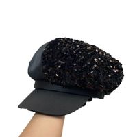 Women's Elegant Retro British Style Solid Color Sequins Curved Eaves Beret Hat main image 4