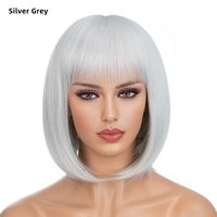 Frau Einfacher Stil Mehrfarbig Lässig Hochtemperaturdraht Knalleffekte Kurzes Glattes Haar Perückennetz sku image 10