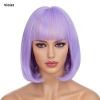 Frau Einfacher Stil Mehrfarbig Lässig Hochtemperaturdraht Knalleffekte Kurzes Glattes Haar Perückennetz sku image 12