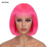Frau Einfacher Stil Mehrfarbig Lässig Hochtemperaturdraht Knalleffekte Kurzes Glattes Haar Perückennetz sku image 7