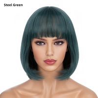 Frau Einfacher Stil Mehrfarbig Lässig Hochtemperaturdraht Knalleffekte Kurzes Glattes Haar Perückennetz sku image 11