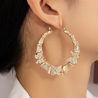 1 Pair Elegant Glam Lady Solid Color Butterfly Plating Inlay Ferroalloy Rhinestones 14k Gold Plated Hoop Earrings sku image 1