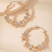 1 Pair Elegant Glam Lady Solid Color Butterfly Plating Inlay Ferroalloy Rhinestones 14k Gold Plated Hoop Earrings main image 5