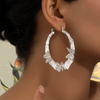 1 Pair Elegant Glam Lady Solid Color Butterfly Plating Inlay Ferroalloy Rhinestones 14k Gold Plated Hoop Earrings main image 3