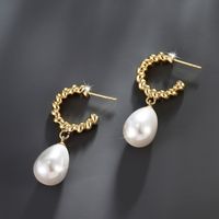 1 Pair Elegant Retro C Shape Water Droplets Plating Inlay Copper Alloy Artificial Pearls 14k Gold Plated Drop Earrings main image 4