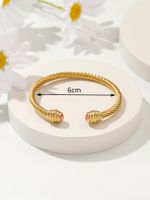Retro Solid Color Stainless Steel Inlay Artificial Diamond Bangle main image 3