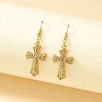 1 Pair Casual Vintage Style Cross Plating Inlay Zinc Alloy Rhinestones 14k Gold Plated Drop Earrings main image 5