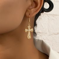 1 Pair Casual Vintage Style Cross Plating Inlay Zinc Alloy Rhinestones 14k Gold Plated Drop Earrings main image 8