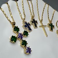 Lady Streetwear Cross Copper Rhinestones Pendant Necklace In Bulk main image 5