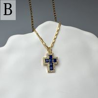 Lady Streetwear Cross Copper Rhinestones Pendant Necklace In Bulk sku image 2