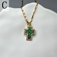 Lady Streetwear Cross Copper Rhinestones Pendant Necklace In Bulk sku image 3