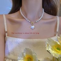 Mode Forme De Cœur Fleur Noeud D'arc Perle Artificielle Alliage Perle Placage Incruster Strass Femmes Pendentif Collier sku image 5