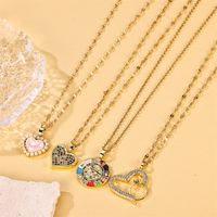 Simple Style Heart Shape Stainless Steel Plating Inlay Zircon 18k Gold Plated Pendant Necklace main image 5