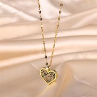 Simple Style Heart Shape Stainless Steel Plating Inlay Zircon 18k Gold Plated Pendant Necklace main image 7