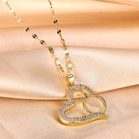 Simple Style Heart Shape Stainless Steel Plating Inlay Zircon 18k Gold Plated Pendant Necklace main image 8