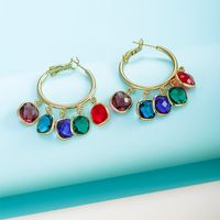 1 Pair Vintage Style Color Block Tassel Plating Inlay Copper Alloy Artificial Gemstones 14k Gold Plated Hoop Earrings main image 4