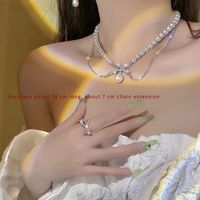 Mode Forme De Cœur Fleur Noeud D'arc Perle Artificielle Alliage Perle Placage Incruster Strass Femmes Pendentif Collier sku image 6