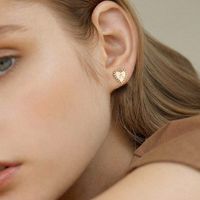 1 Pair Casual Elegant Letter Heart Shape Plating Copper 14k Gold Plated Ear Studs main image 1