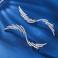 1 Pair Glam Shiny Wings Inlay Copper Zircon White Gold Plated Ear Studs main image 3