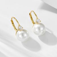 1 Pair Simple Style Commute Color Block Plating Inlay Sterling Silver Pearl 14k Gold Plated Rhodium Plated Drop Earrings main image 1