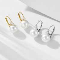 1 Pair Simple Style Commute Color Block Plating Inlay Sterling Silver Pearl 14k Gold Plated Rhodium Plated Drop Earrings main image 5