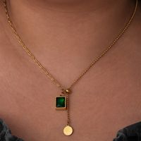 Stainless Steel 18K Gold Plated Vacation Sweet Plating Inlay Solid Color Glass Pendant Necklace main image 1