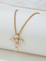 Fairy Style Simple Style Cross Copper 18k Gold Plated Zircon Pendant Necklace In Bulk main image 3