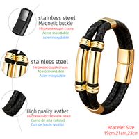 Punk Modern Style Geometric Color Block Stainless Steel Pu Leather Handmade Metal Men's Bracelets main image 2