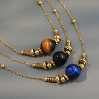 Retro Simple Style Round Stainless Steel Natural Stone Beaded Handmade Necklace main image 4