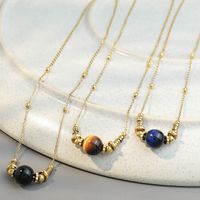 Retro Simple Style Round Stainless Steel Natural Stone Beaded Handmade Necklace main image 5