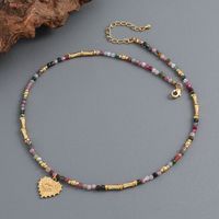 Retro Heart Shape Eye Tourmaline Copper Beaded Handmade Pendant Necklace main image 3