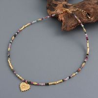 Retro Heart Shape Eye Tourmaline Copper Beaded Handmade Pendant Necklace main image 4