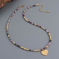 Retro Heart Shape Eye Tourmaline Copper Beaded Handmade Pendant Necklace main image 5