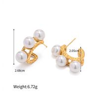 1 Pair Ig Style Casual C Shape Solid Color Plating Inlay Stainless Steel Artificial Pearls 14k Gold Plated Ear Studs main image 2
