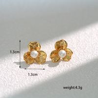 1 Pair Casual Basic Flower Plating Inlay Stainless Steel Artificial Pearls 14k Gold Plated Ear Studs main image 2