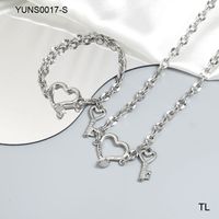 Stainless Steel 18K Gold Plated Classic Style Streetwear Plating Heart Shape Lock Bracelets Necklace main image 3
